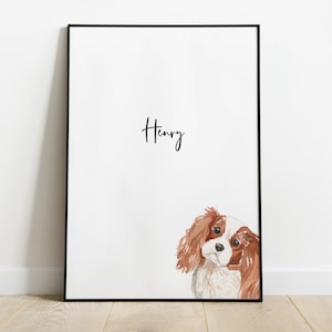 Personalised Blenheim Cavalier King Charles Spaniel Dog Picture, Blenheim Cavalier King Charles Spaniel Print, Pet Portrait, Christmas Gift
