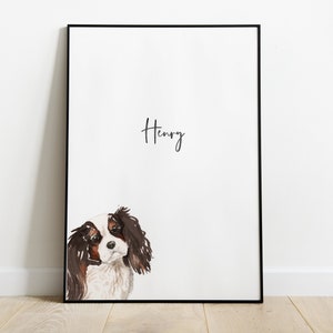 Personalised Tricolour Cavalier King Charles Spaniel Dog Picture, Tricolour Cavalier King Charles Spaniel Print, Pet Portrait, Peekaboo Pets