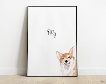 Personalised Corgi Dog Picture, Corgi Gift, Corgi Print, Pet Portrait, Dog Lover Gift, Peekaboo Pets, Corgi Poster