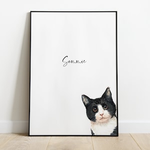 Personalised Black and White Cat Print, Pet Portrait, Cat Print, Cat Poster, Cat Portrait, Cat Lover Gift, Custom Pet Portrait, Cat Lover