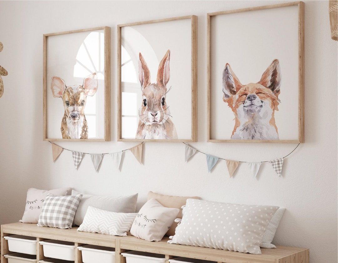 Woodland Baby Animal Nursery Prints, Set of 3, Safari Nursery Decor ...