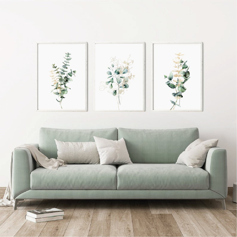 Eucalyptus Art, Botanical Wall Art, Set of 3 Prints, Botanical Wall Art, Eucalyptus Prints, Nature Picture, Watercolour Design image 1