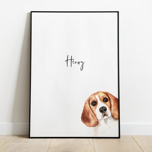 Personalised Beagle Dog Picture, Beagle Print, Pet Portrait, Dog Lover Gift, Peekaboo Pets, Beagle Gift Ideas