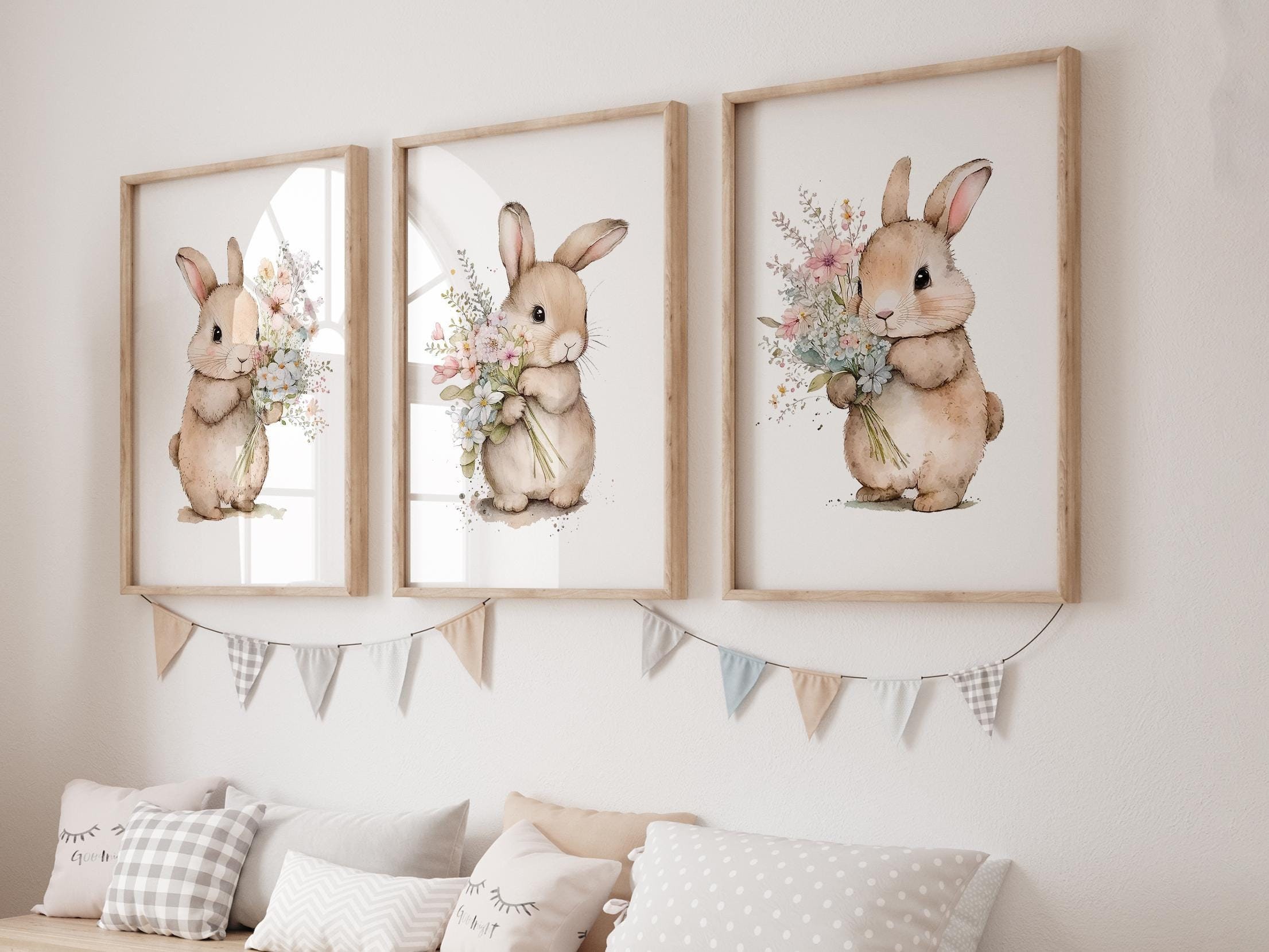 Bunny Rabbit Nursery Prints, Set of 3 Nursery Prints for Baby Girls ...