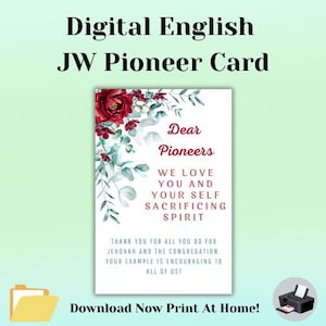 Carte d'appréciation imprimable JW Pioneer en anglais en téléchargement numérique