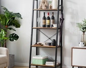 Retro Ladder Shelf, Bookcase, Metal Frame Bookshelf, Plant and Flower Stand Storage Rack Shelves for Living Room