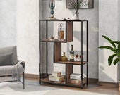 Industrial Bookcase,Floor Standing Bookcase,Large 3-Tier Storage Rack in Living Room Office Study, Simple Assembly, Stable Steel Frame