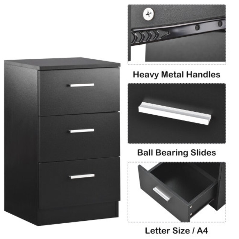 Black Wood File 3 Drawers Office Storage Unit with Etsy