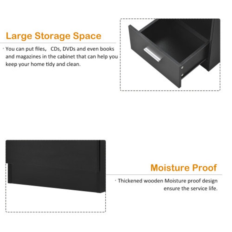 Black Wood File 3 Drawers Office Storage Unit with Etsy