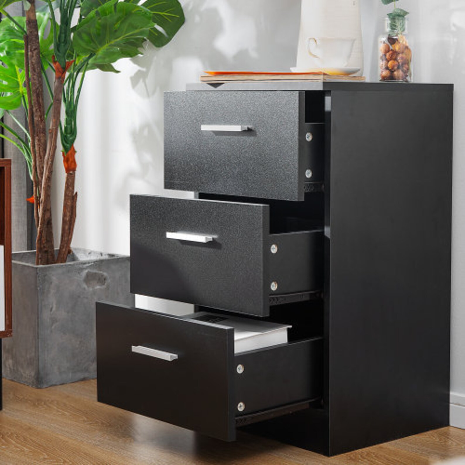 Black Wood File 3 Drawers Office Storage Unit with Etsy