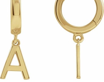 Custom 14k Initial Hoop Dangle Earrings (available in yellow, rose, and white gold)