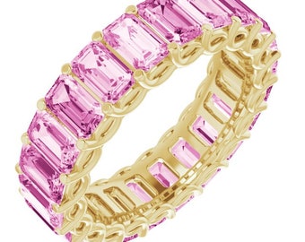 7 1/4 CTW Pink Emerald Cut Sapphire Eternity Band