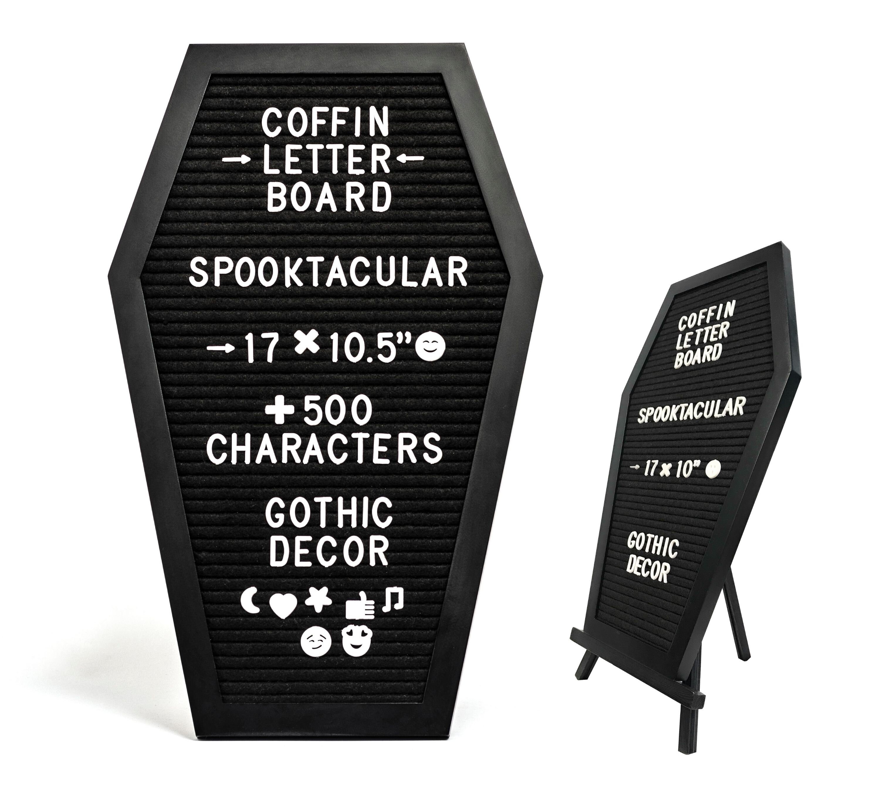 2 Black, 1 Orange Felt 8”x5” Mini Coffin Vintage Letter Board 3-Pack Small Spooky Changeable Horror Gothic Creepy Message Boards with White and Script Characters by Felt Creative Home Goods 