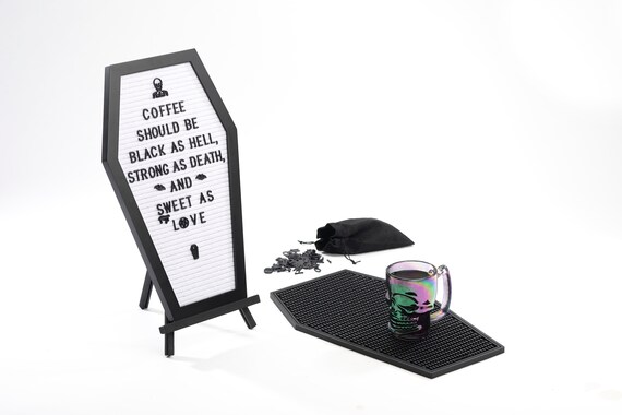 Coffin Letter Board - Gothic Message Board With 200 Letters For Spooky Home Decor