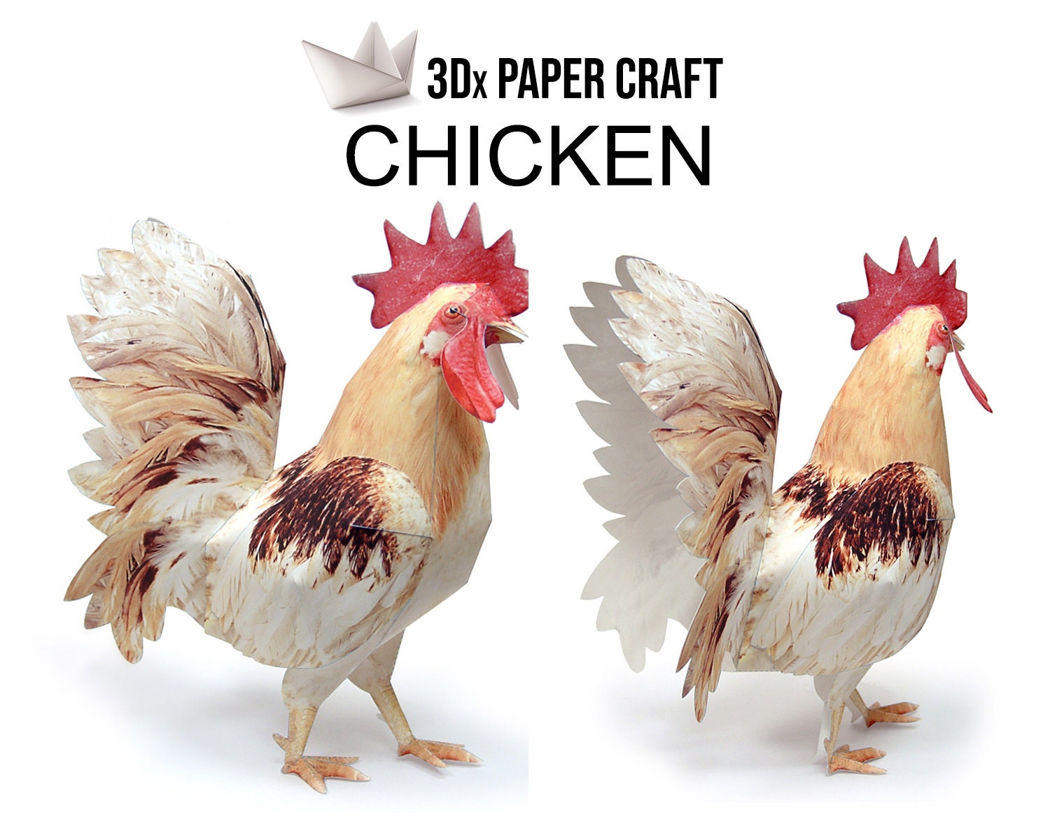 3D Papercraft Chicken PDF Template DIY Origami Simple Etsy