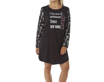 Women's Long Sleeve Jersey Nightshirt with Print