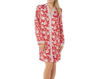 Camisón de satén para mujer con botones estampado floral azul marino rojo ropa de dormir