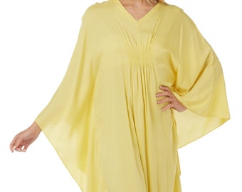 SaneShoppe - Caftán de dormir para mujer, 100 % algodón viscosa, talla única, amarillo limón