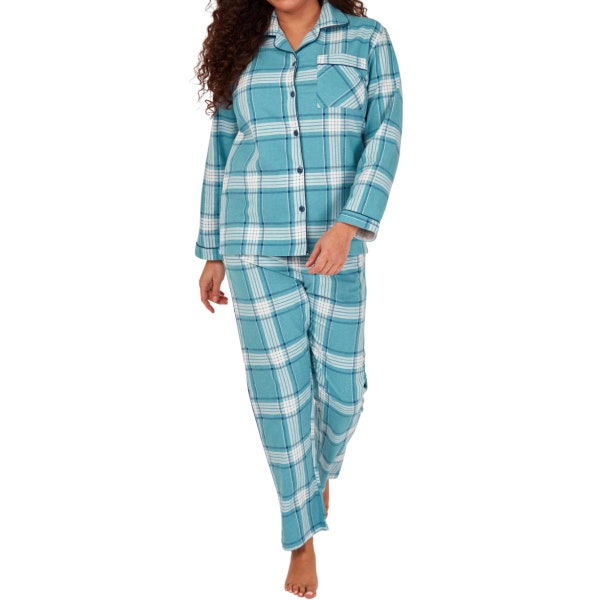 Womens Brushed Cotton Long Sleeve Wincey Pyjama Set Loungewear