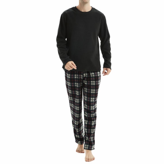 Saneshoppe Mens Thermal Fleece Pyjama Set Warm Check Bottom