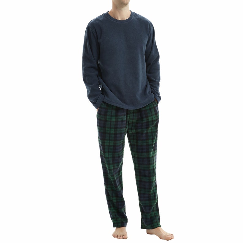 SaneShoppe Mens Thermal Fleece Pyjama Set, Warm Check Bottom, Loungewear 180 Gsm