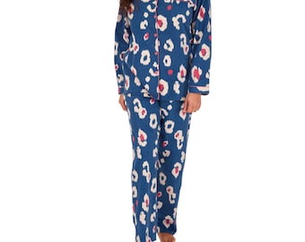 Conjunto de pijama para mujer de algodón cepillado de manga larga para estar en casa