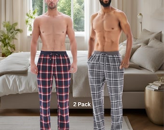 SaneShoppe Herr 100% Bomull Loungebyxor: Rutigt Pyjamasset