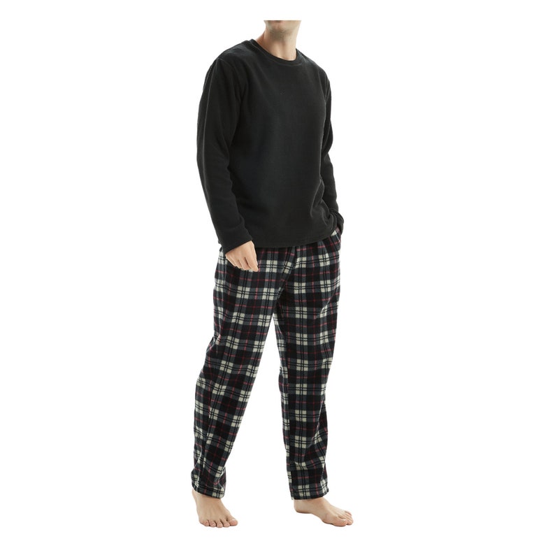 SaneShoppe 2 Pack Mens Thermal Fleece Pyjama Set, Warm Check Bottom, Loungewear 180 Gsm