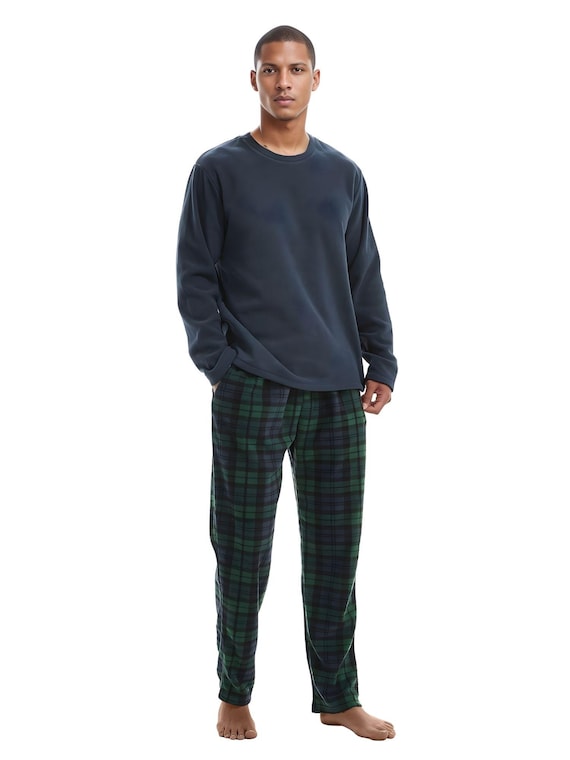 Saneshoppe Mens Thermal Fleece Pyjama Set With a Stylish Bottom Check Pattern Perfect for Lounging in Comfort and Style. Etsy UK