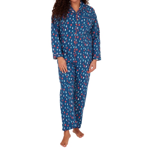 Womens Brushed Cotton Long Sleeve Loungewear Wincey Pyjama Set