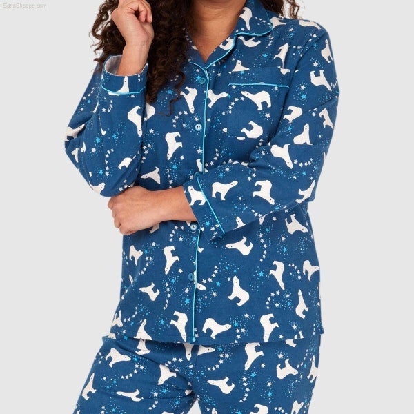 SaneShoppe Ensemble de pyjama Wincey en coton brossé à manches longues pour femme