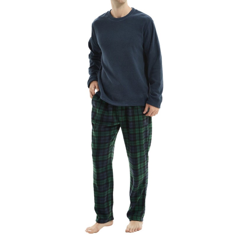 SaneShoppe Mens Thermal Fleece Pyjama Set, Warm Check Bottom, Loungewear 180 Gsm