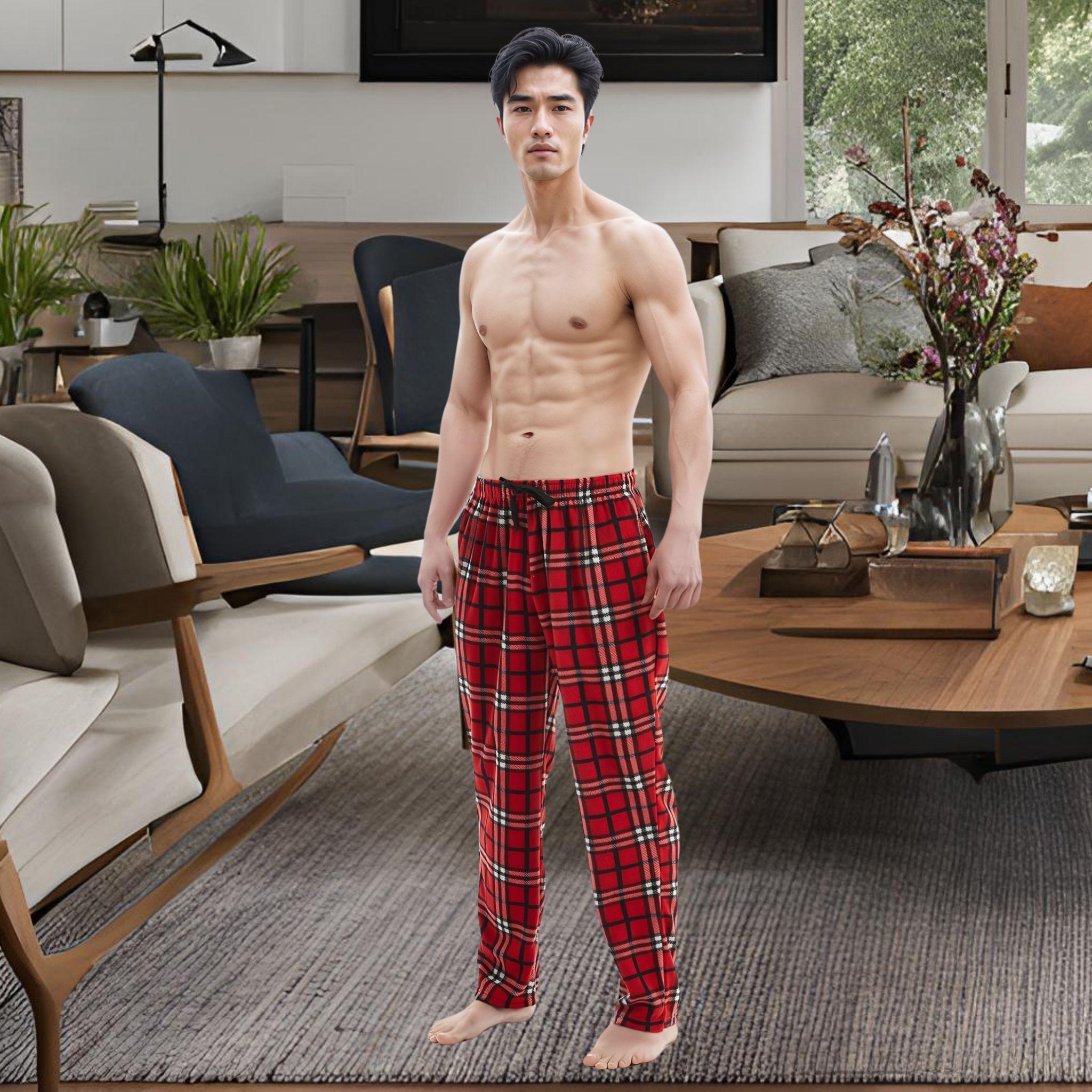 Pantalon De Pyjama Homme En Polaire D'hiver - Coupe Décontractée Longue - Motif à Carreaux - Cordon De Serrage Taille - Léger Et Confortable