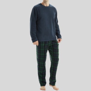 SaneShoppe Mens Thermal Fleece Pyjama Set, Warm Check Bottom, Loungewear 180 Gsm