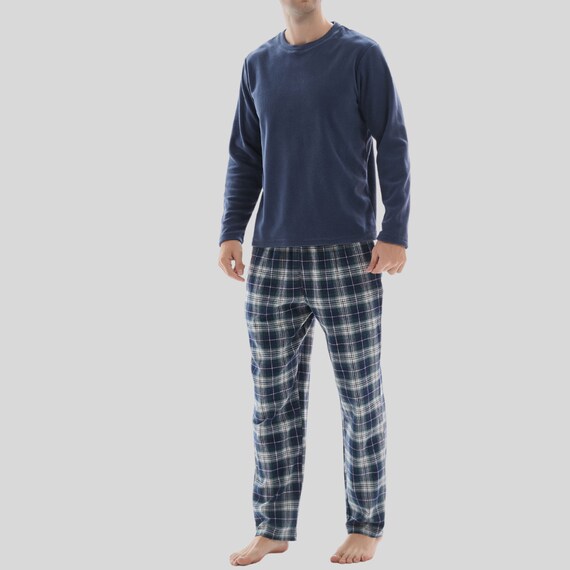 Mens Gift Pyjamas Navy Fleece Top 100 