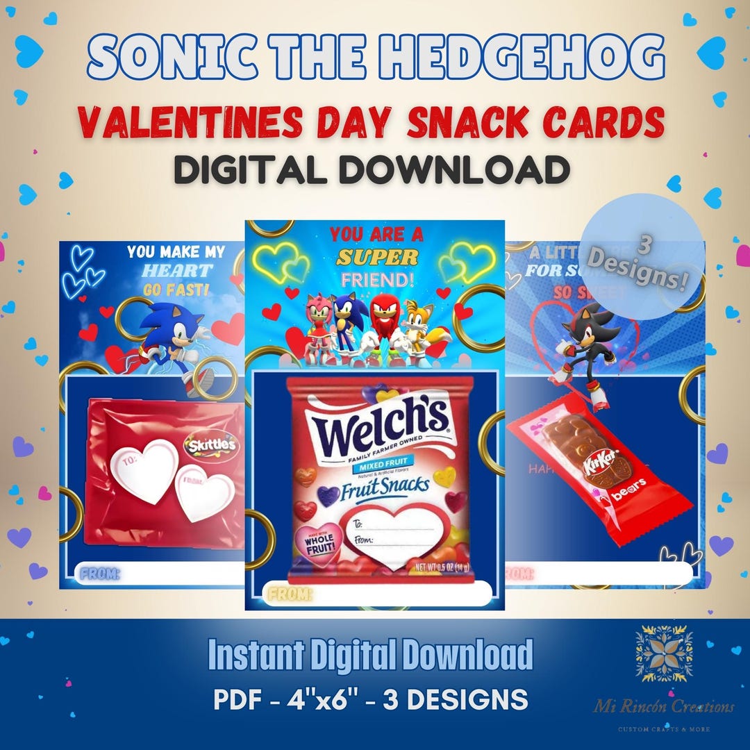 Sonic the Hedgehog Valentine Snack Cards| Sonic the Hedgehog Valentines ...