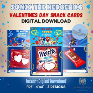 Sonic the Hedgehog Valentine Snack Cards| Sonic the Hedgehog Valentines Day Snack Cards| Sonic the Hedgehog Valentines Day Cards
