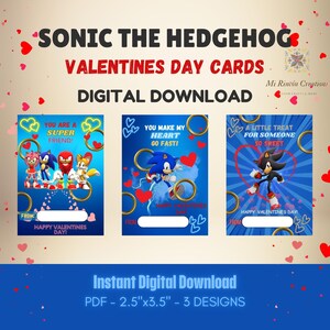 Tarjetas de San Valentín de Sonic Hedgehog/Tarjetas de San Valentín para niños/Tarjetas de San Valentín imprimibles/Tarjetas de San Valentín de Sonic