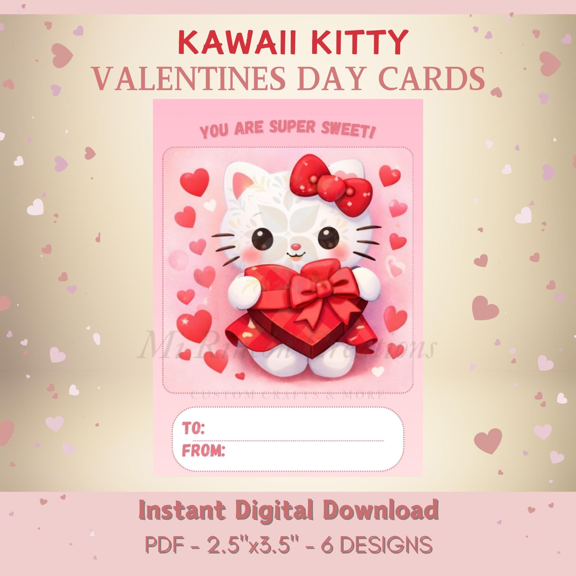 Printable Valentine Cat Card – Cute Kawaii Kitty – Kids Classroom ...