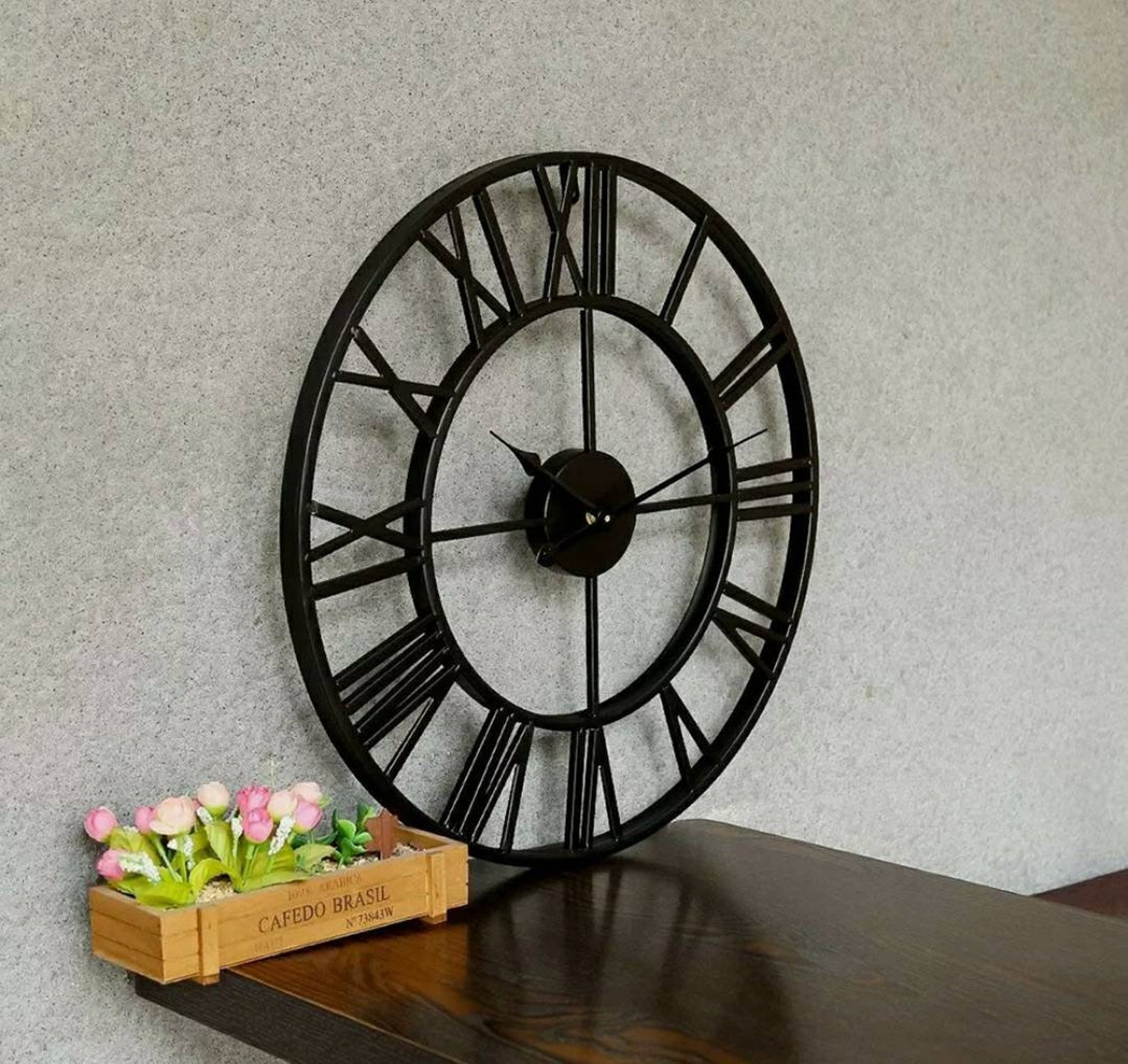 SALE Huge 60cm Metal Black Round Clock WallKitchen Living Etsy