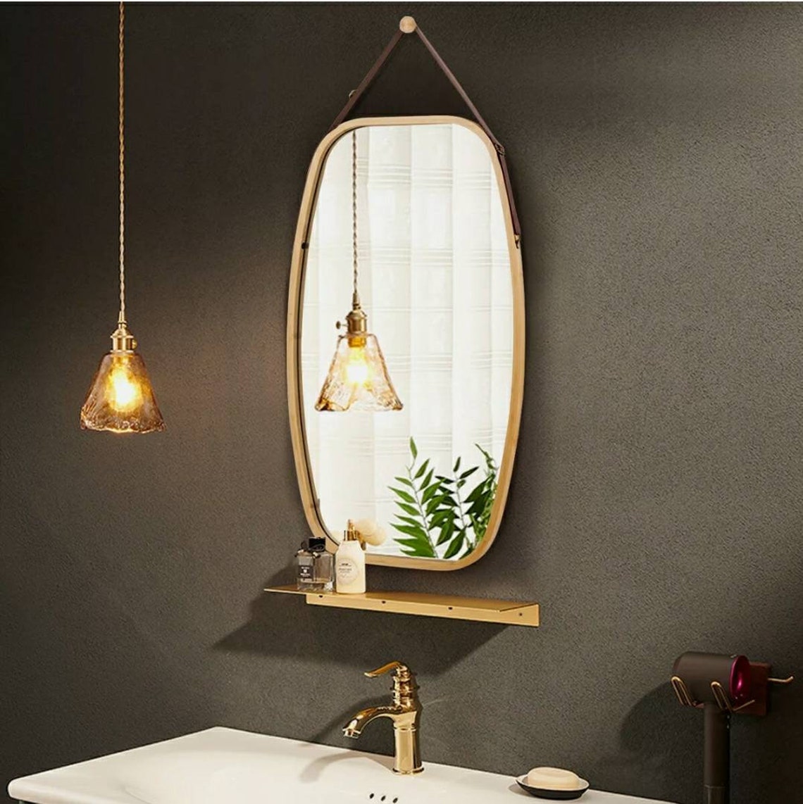 Modern Large 99cm Bamboo Vanity Wall Hanging Mirror Rectangle Etsy
