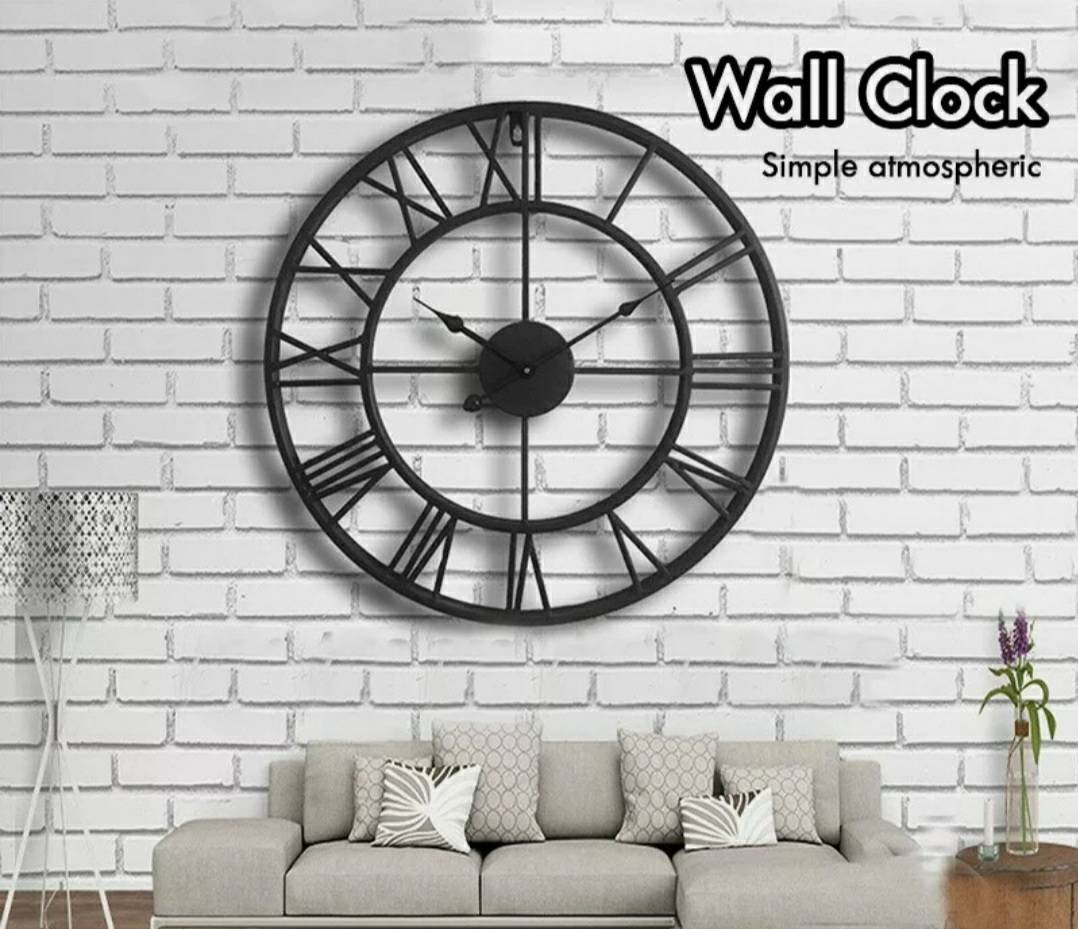 SALE Huge 60cm Metal Black Round Clock WallKitchen Living Etsy