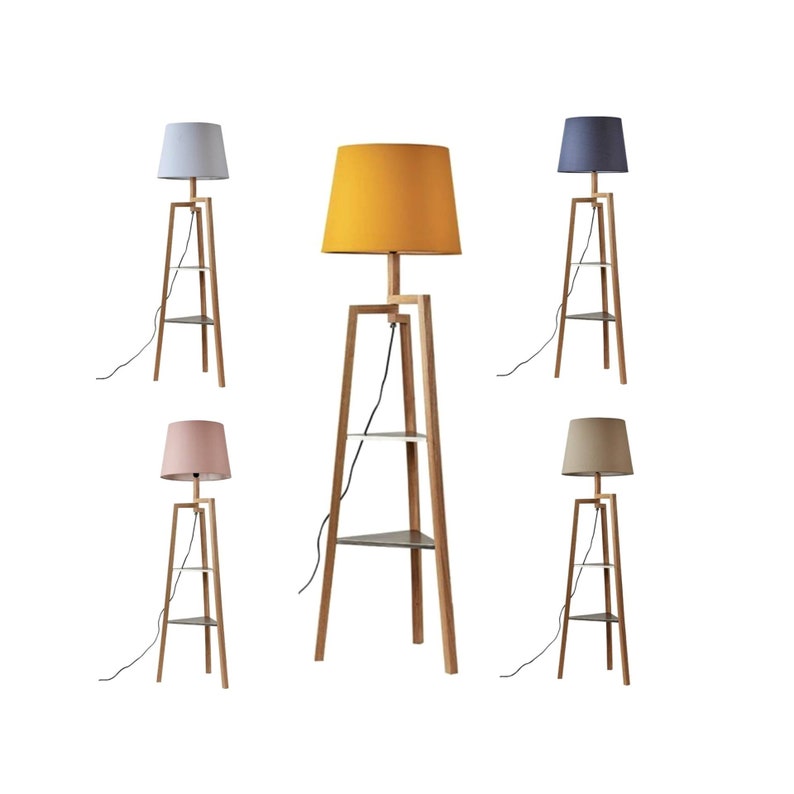 Luxury 163cm Wood Tripod Floor Lamp With Shelves and XL Shade Etsy