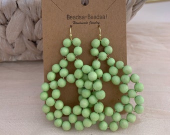 Lime Green Boho Wood Earrings Hypoallergenic