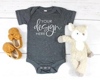 Bella Canvas 100B Mockup Bella Canvas Mockup Baby Bodysuit Mockup Heather Dark Grey Mockup Heather Dark Grey Triblend Bodysuit Triblend