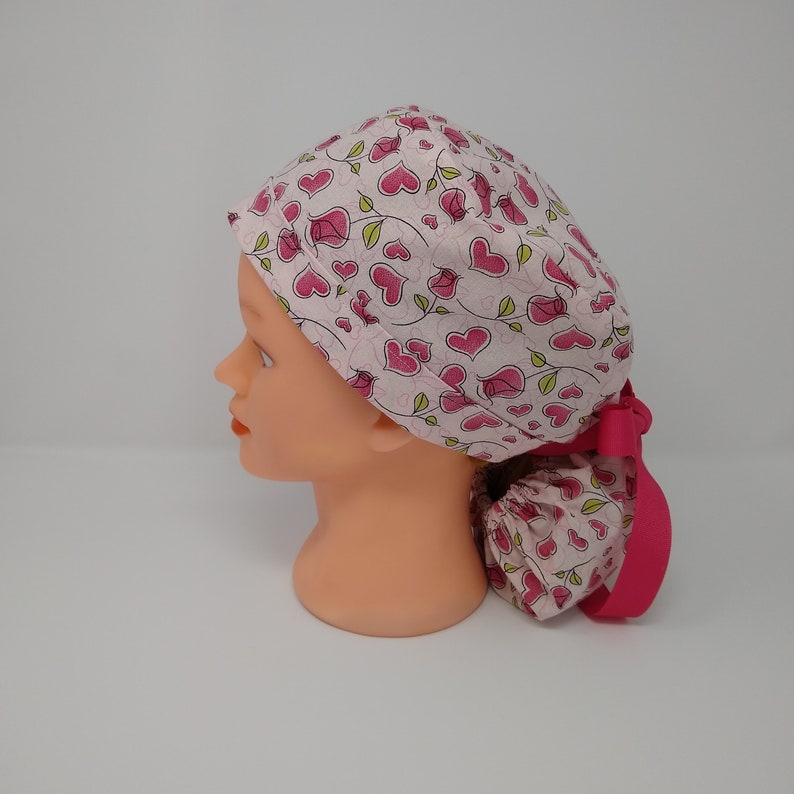 Hearts and Roses Ponytail Surgical Cap image 4
