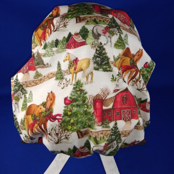 Scenic Horses Christmas Reversible Scrub Cap