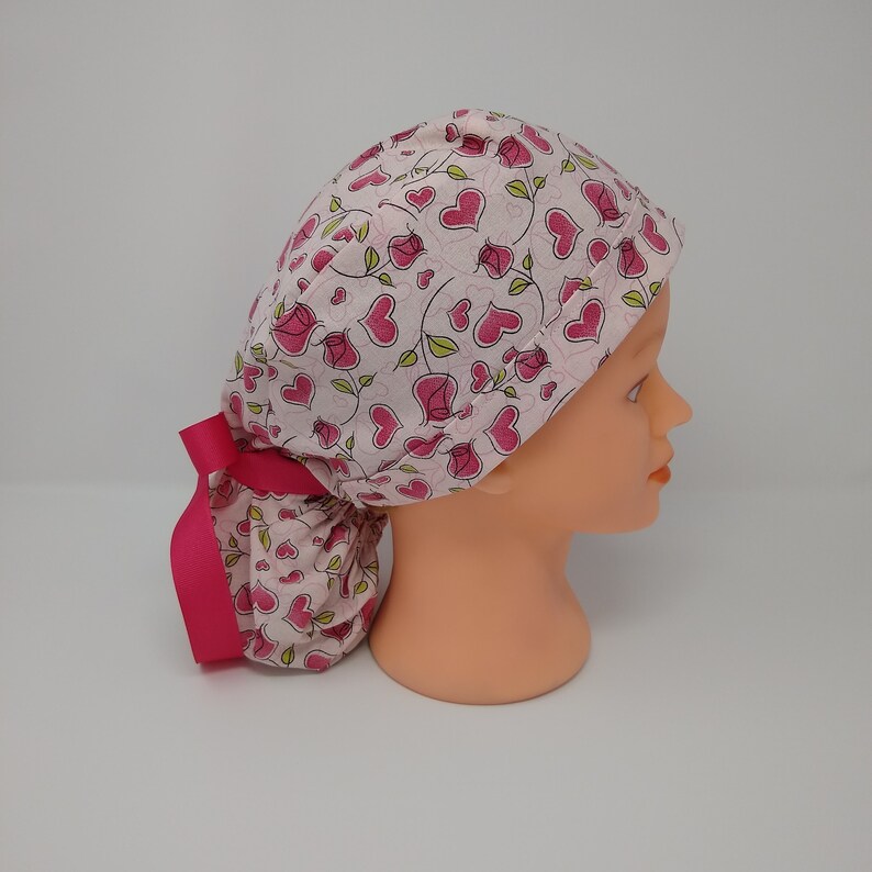 Hearts and Roses Ponytail Surgical Cap image 8