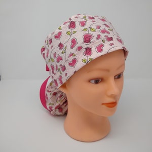 Hearts and Roses Ponytail Surgical Cap image 2