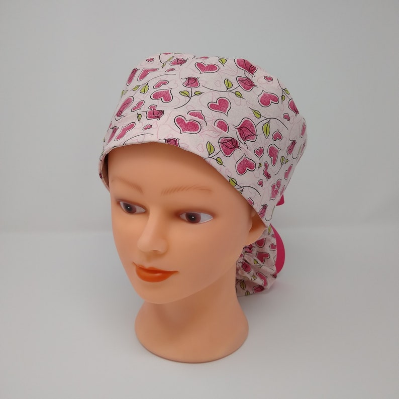 Hearts and Roses Ponytail Surgical Cap image 1